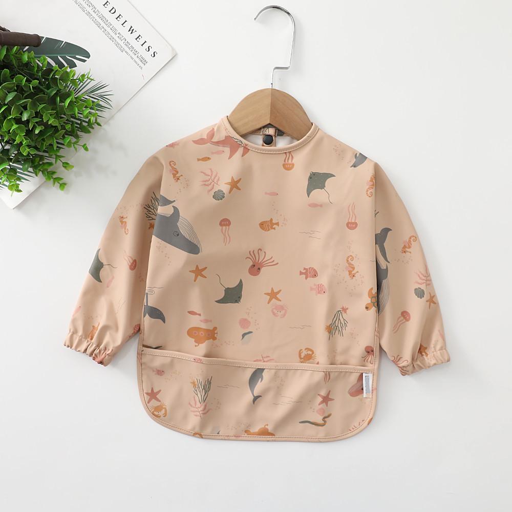 Waterproof Reversible Smock Bib for Babies - Super Soft, Food Catcher, Anti-Stain, Feeding Bib