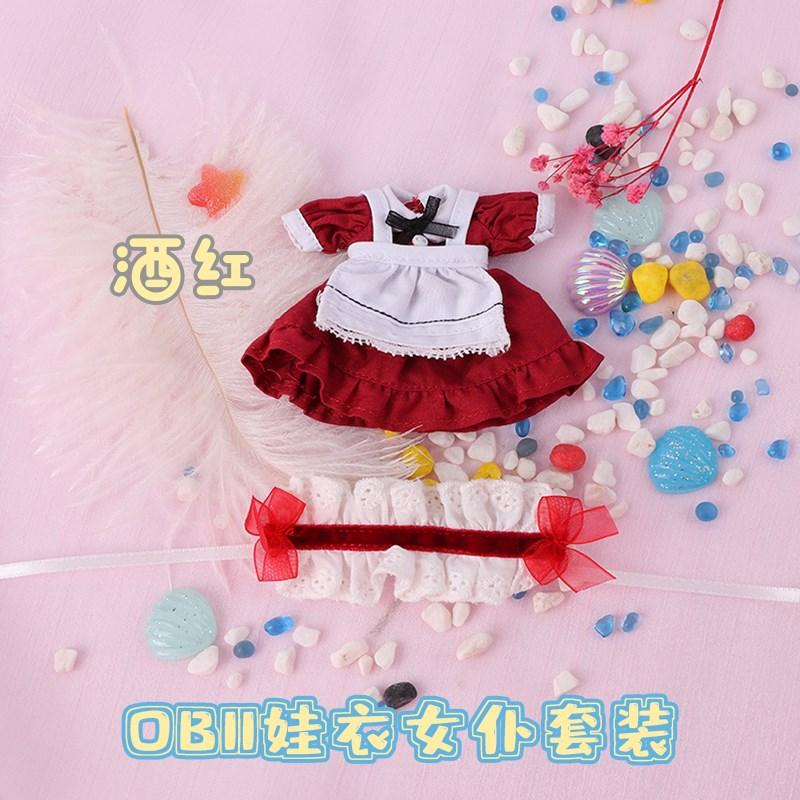 Ob11 Doll Clothes Vintage Maid Outfit Dress Scarf Headwear Set for Obitsu11, GSC, Molly, YMY,1/12 Doll Clothes Doll Accessories