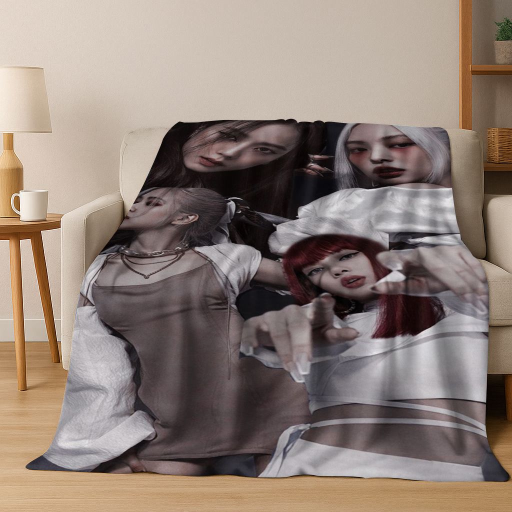 Fashion Kpop B-Black Pink Group Singer Star Flannel Blanket Soft Throw Blanket for Bed Bedroom Living Room Travel Picnic Gift