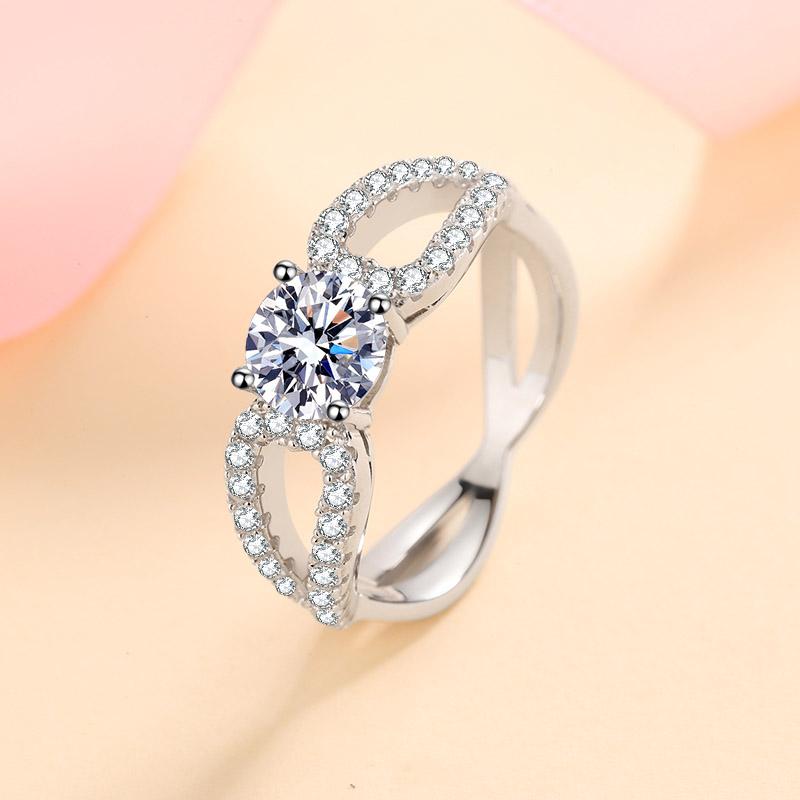 Hot Selling 8-Character Twisted 1CT Moissanite Diamond Brilliant Cut 925 Sterling Silver Ring 5&1CT MOISSANITE серебряный