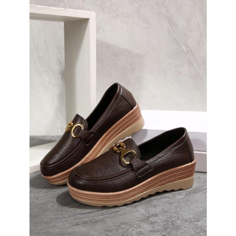 Plus Size Metal Chain Wedge Shoes Women's New Platform Muffin Loafers for Fall 2025