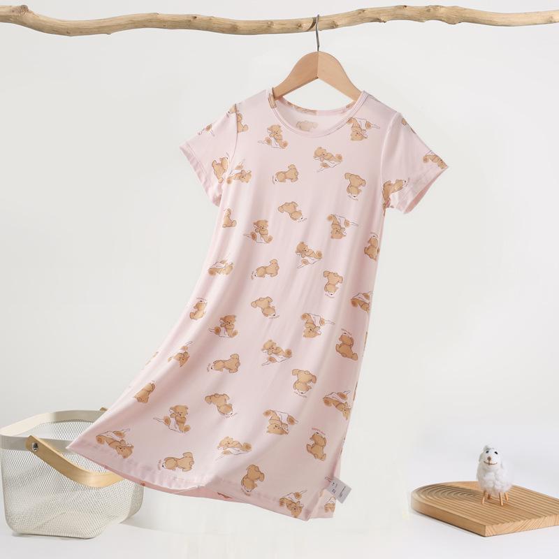 Summer Cartoon Girls' Nightgown - Breathable, Loose-Fit Pajamas for Baby Girls