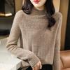 Women's Cable Knit Half-High Neck Wool Sweater - Autumn/Winter Long Sleeve Pullover