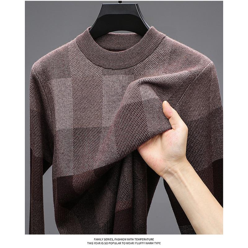 Men Crew Neck Jacquard Pullover Knitted Sweater Casual Bottoming Top For Middle Aged