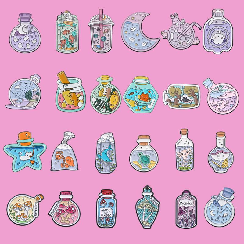 And Stylish Fun Cartoon Animal Brooch Pins With Unique Dreamy Drifting Art Bottle