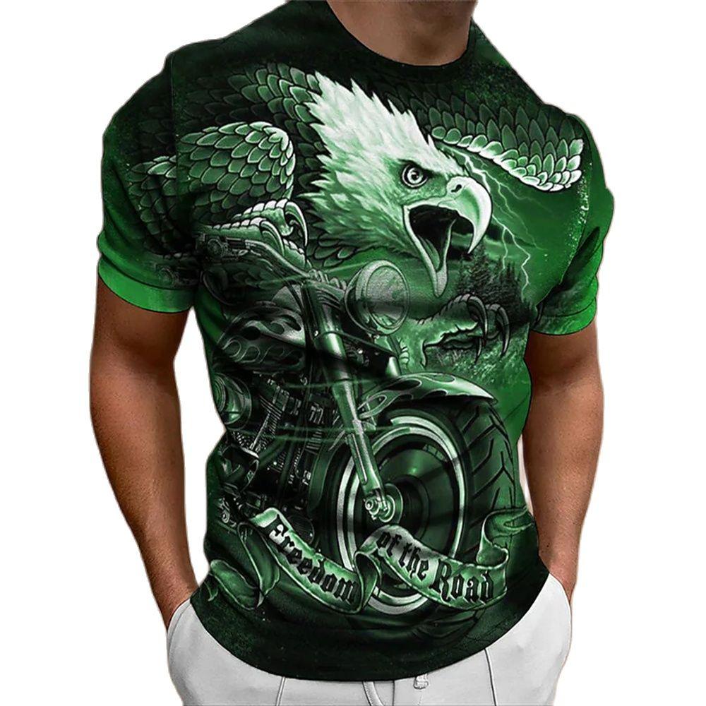 Summer Eagle Motorcycle Print T Shirts For Men Vintage Style Polyester O Neck Outdoor Short Sleeve Tee Shirt Oversized T Shirt