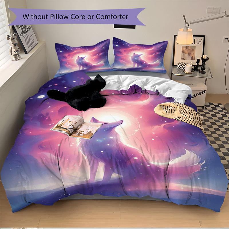 

3 шт. Аниме Волк Комплект постельного белья - Включает один пододеяльник и две наволочки (Нет ядра) - Домашний декор, Праздничный подарок, Полиэстеровая ткань, Подходящий 135x200cm