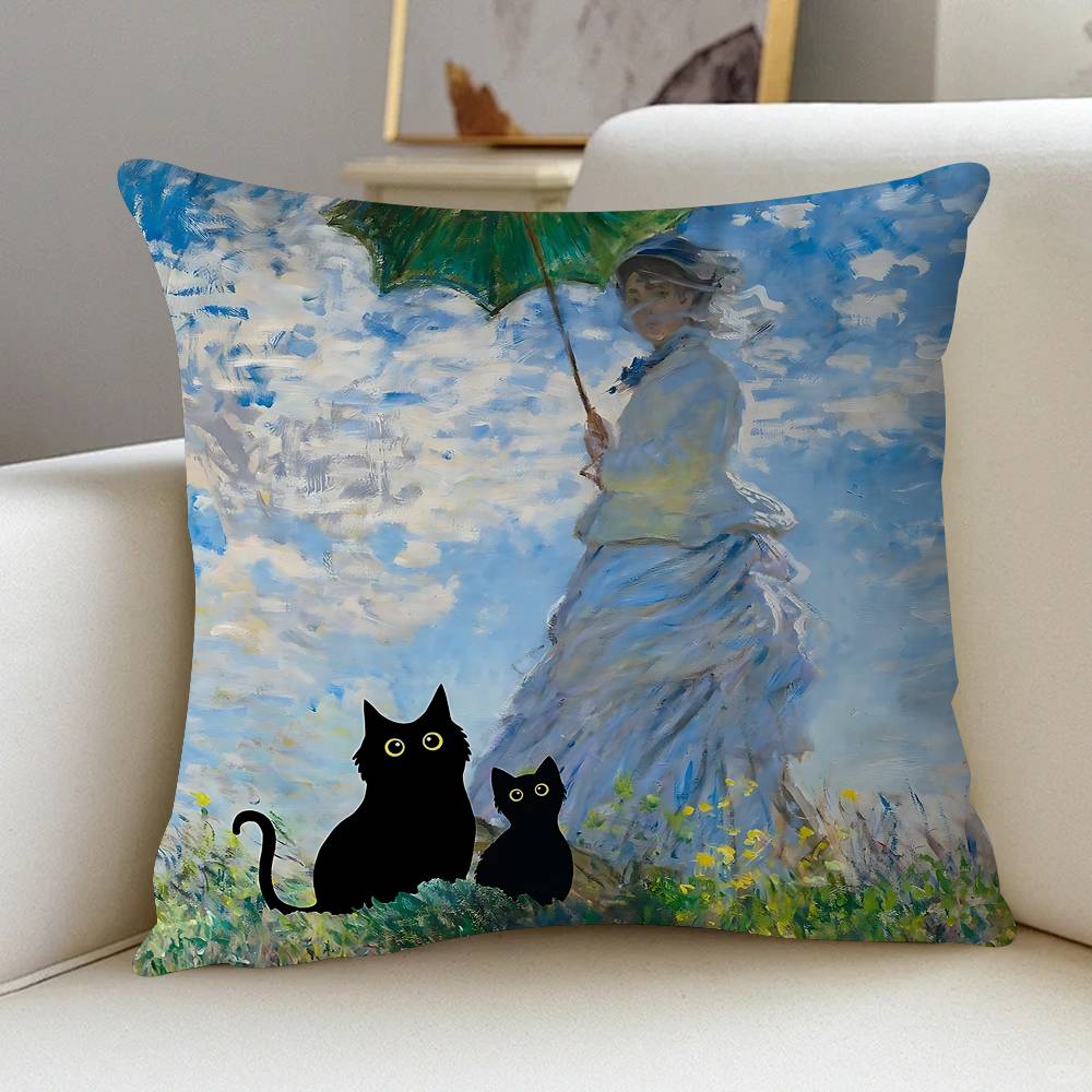 Claude Monet Classic Art Collection Cat Cushion Cover 30x50 Polyester Sofa Cushions Decorative Pillows Decoration Pillowcover