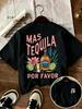 Mas Tequila Por Favor Print Tshirt Agave And Tequila Bottle Graphic Short Sleeve Round Neck Casual Tops Unisex Unisex Essential Tee