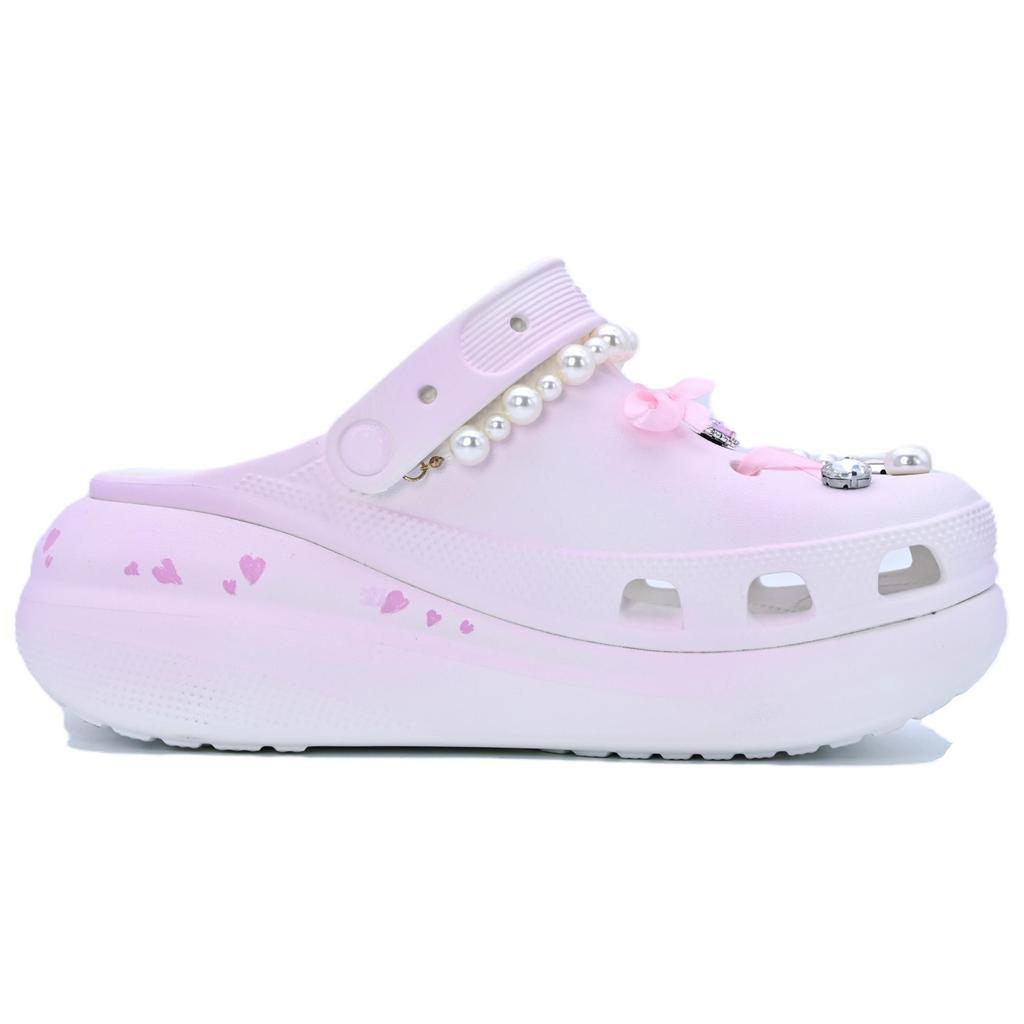 Crocs Crush Clog Sweetheart Princess EVA Exquisite Shine Versatile Hole Shoes Unisex Pink and White