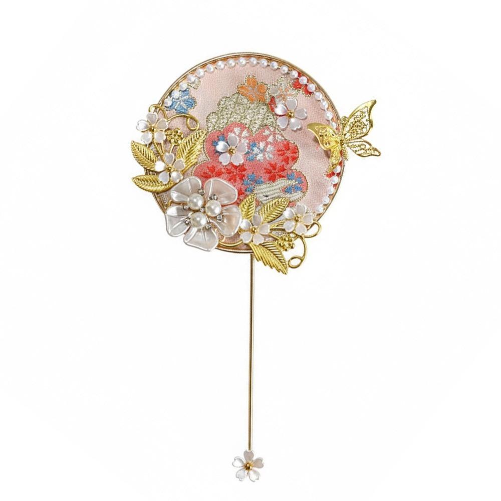 Multicolor DIY Chinese Fan Song Brocade DIY Accessories Mini Handhold Fan Photo Props with Mini Mirror Hand Made Makeup Mirror