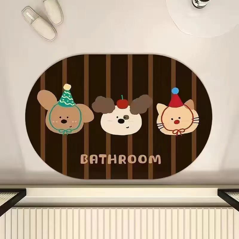 Cute Cartoon Quick-Dry Diatomaceous Earth Bathroom Mat - Non-Slip, Absorbent Foot Pad for Toilet & Entrance