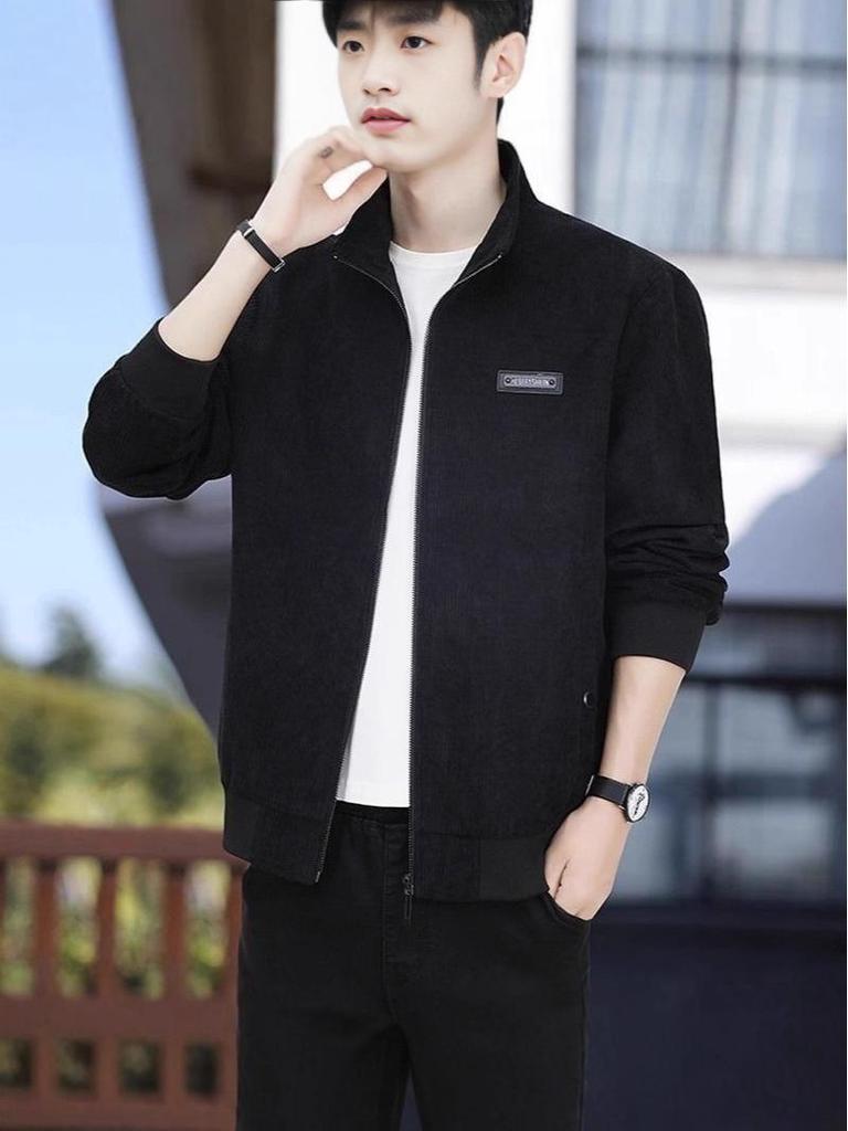 Men's Trendy Korean Style Slim Fit Corduroy Jacket with Stand Collar