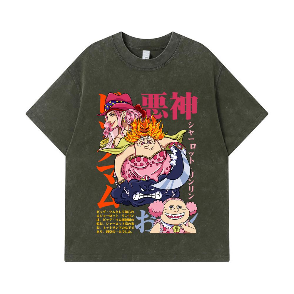 275 GSM Washed T-shirts 100 Cotton One Piece V37 Big Mom Print Unisex Heavy Cotton T Shirt S армия зеленый 2190₽