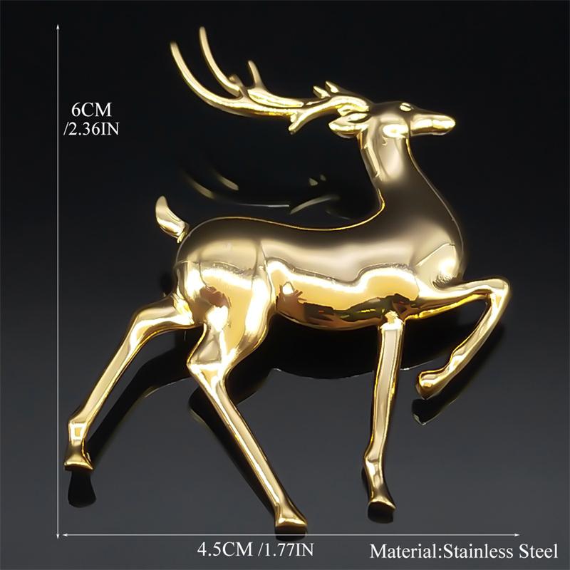 Fashion Elk Deer Brooch for Women's Clothing Accessories Stainless Steel Gold Color Men's Animal Pins Jewelry Christmas Gift