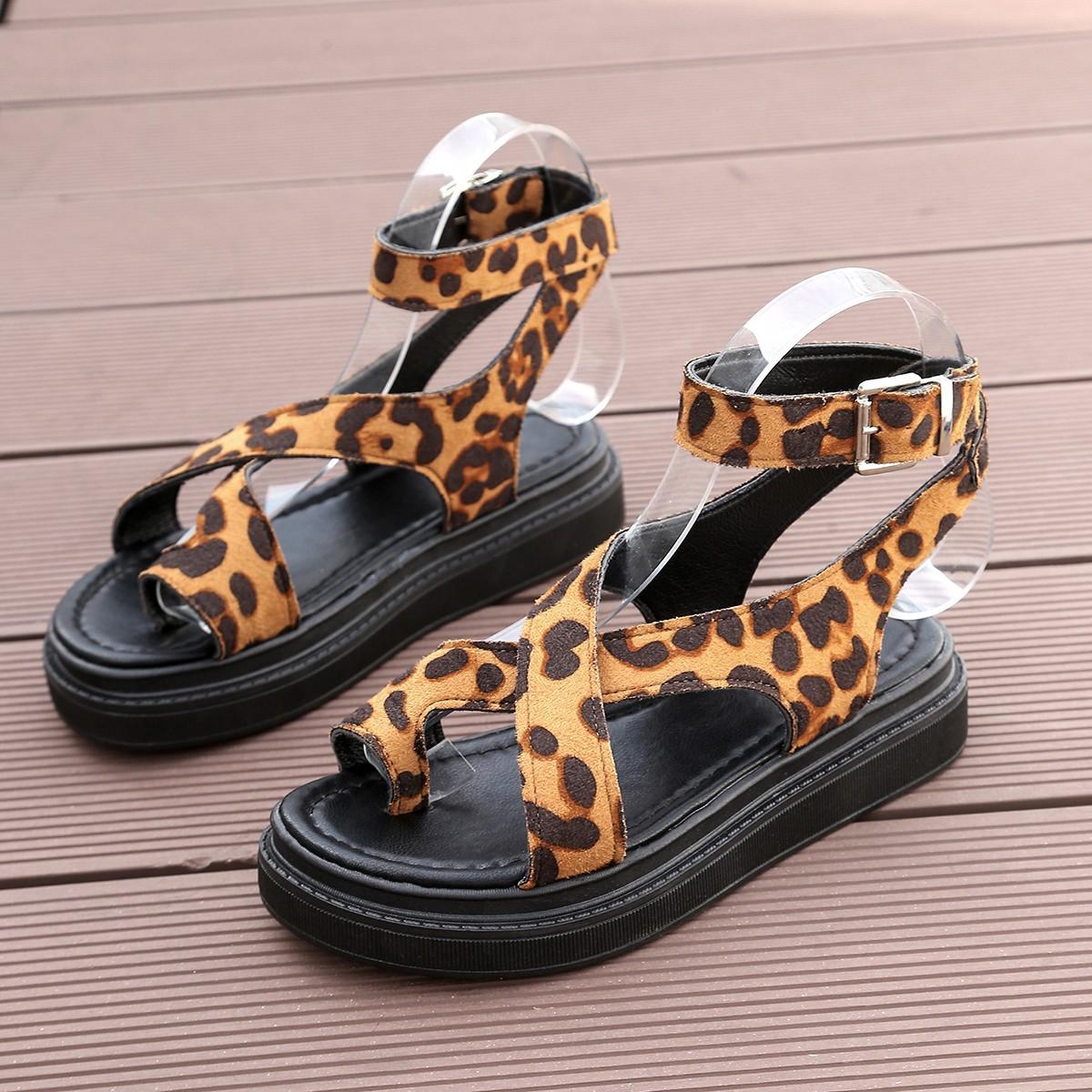 

Women s Platform Sandals, Leopard Print Cross-Strap Thong Sandals, High-End Roman Summer Shoes 41 леопард друку кольору