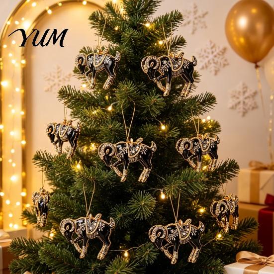 Multiuse Decorative Ornaments for Weddings Black Goat Christmas Tree Hanging Ornament, 2D Acrylic Festive Decor Trees Pendant, Car Accessory