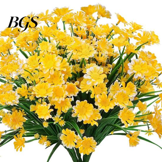 Artificial Flower UV-resistant Easy Care Long Stem Greenery Shrub Plant Faux Cemetery Farmhouse Decor Chrysanthemum