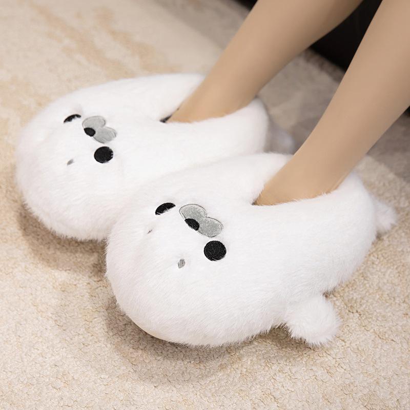 Adorable Cartoon Sea Lion Plush Slippers - Warm, Non-slip Cotton for Men and Girls