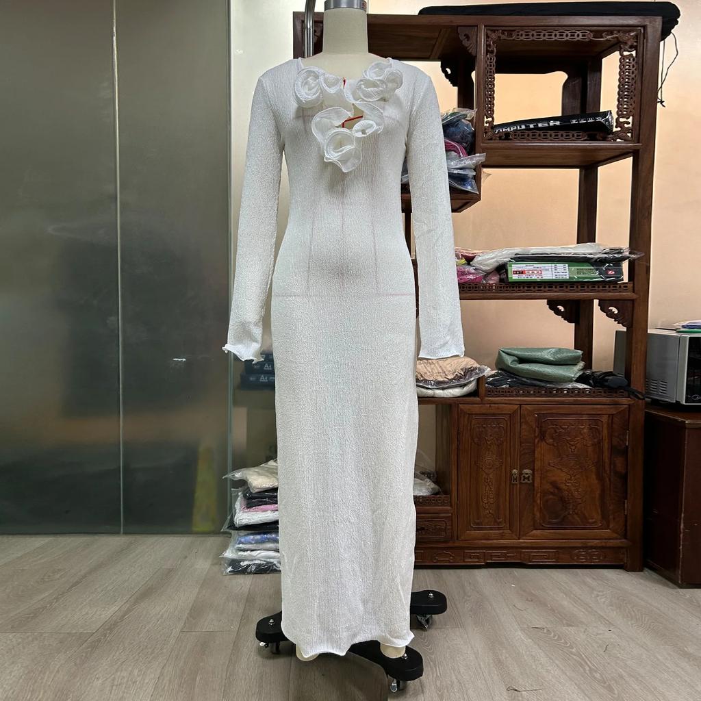 LYRIA Women's Indie Fork Style Dress, Flowers Dress, Long Sleeve Dresses for Woman