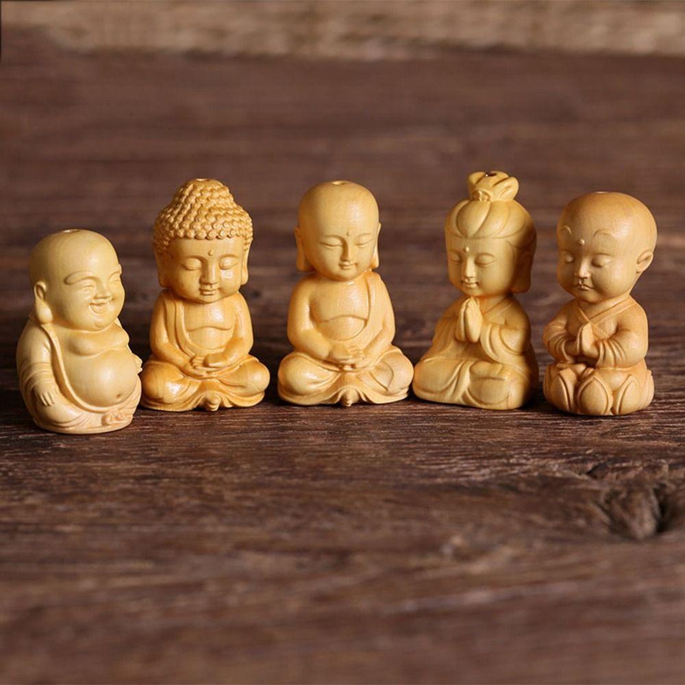 

Buddha Boxwood Carved Handicraft Key Chain Pendant Buddha Statue Car Ornament Little Monk Figurines