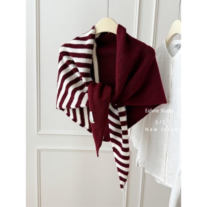 Colorblock Striped Simple Knitted Large Triangle Shawl for Women Versatile Spring and Autumn Neck Protector  Warm Neck Scarf Outer Wear