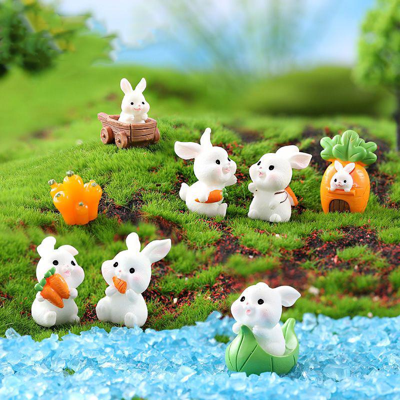 2/8pcs Cute Easter Rabbit Carrot Figurine Miniatures Kawaii Micro Home Desktop Fairy Garden Decoration DIY Ornaments Craft Gift