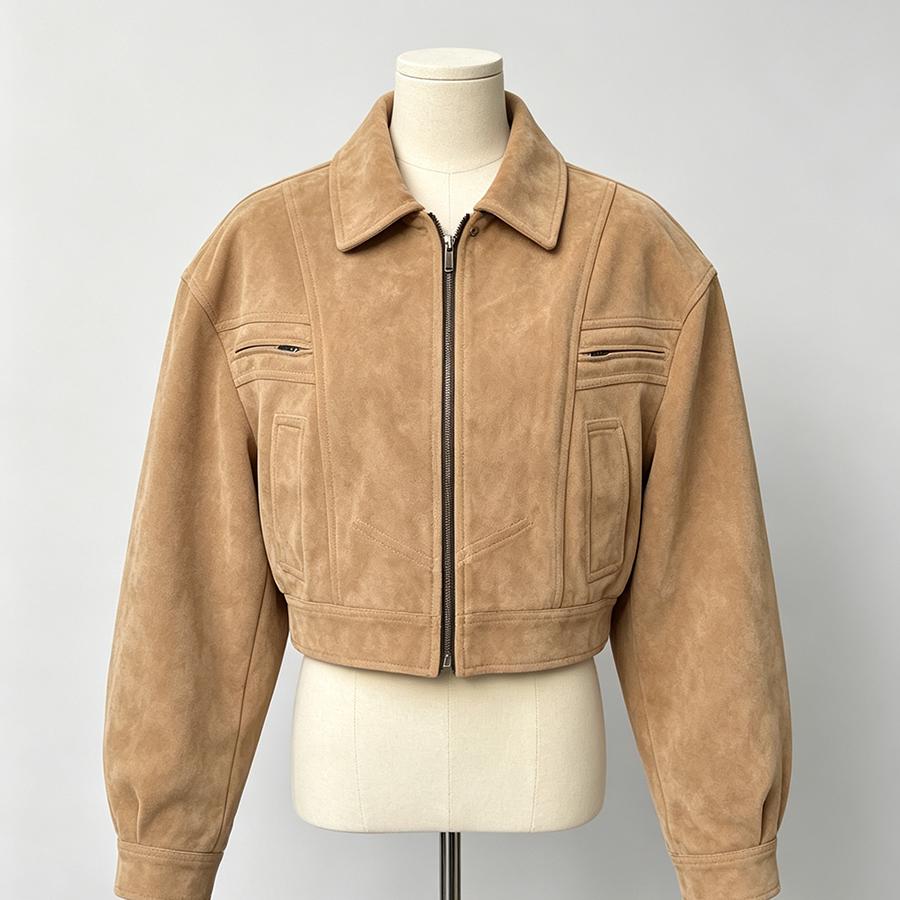 Women Faux Suede Cropped Jacket Lapel