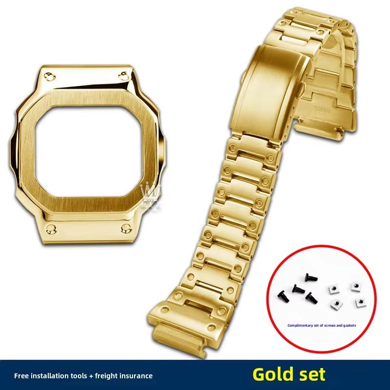DW-H5600 Edelstahl Uhrenarmband Gehäuse Für Casio 3516 DW H5600 Herren Modifiziertes Metall Uhrenlünette Armband Armband Silber Gold Schwarz