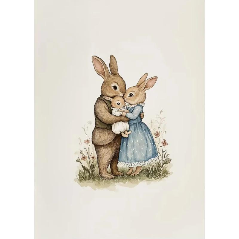 Vintage Style Easter Rabbit Posters Frameless Prints Canvas Painting Wall Art Pictures Home Room Antique Nursery Decoration