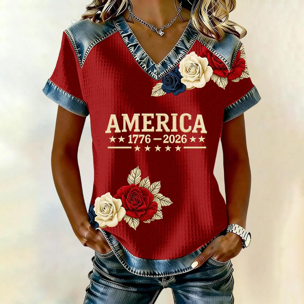 Damenmode Lässiges Oberteil mit Unabhängigkeitstag-Print