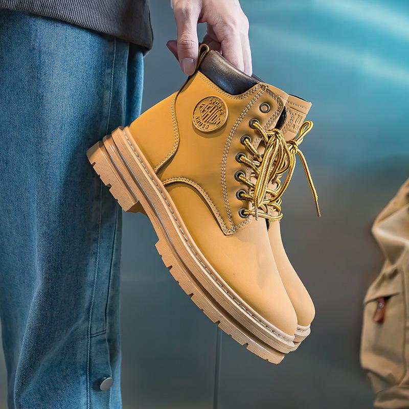 Autumn High-top Martin Boots Couple's Retro Tooling Short Shoes Men's Outdoor Thick-soled Big Yellow Boots