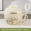 Ceramic Instant Noodles Bowl with Lid And Handle Dormitory Student Microwave Safe Soup Bowl Personal Special Bowl Cartoon Design