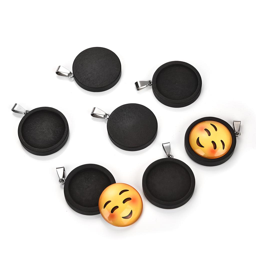 Buy Wooden Pendant Trays Round Cabochon Bases for Crafting DIY Jewelry