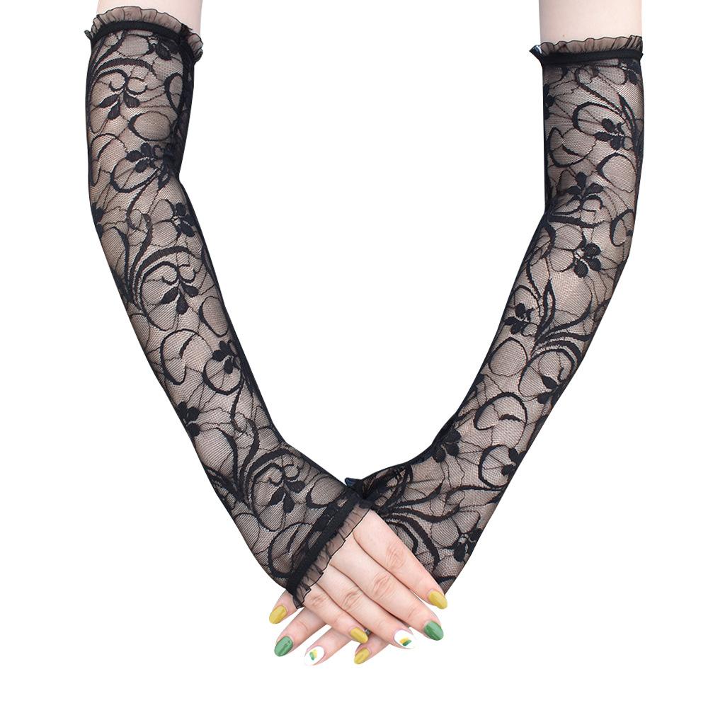 40cm Long Daffodil Lace Half-finger Summer Sun Protection Driving Gloves for Women Elegant Dress with Sleeves