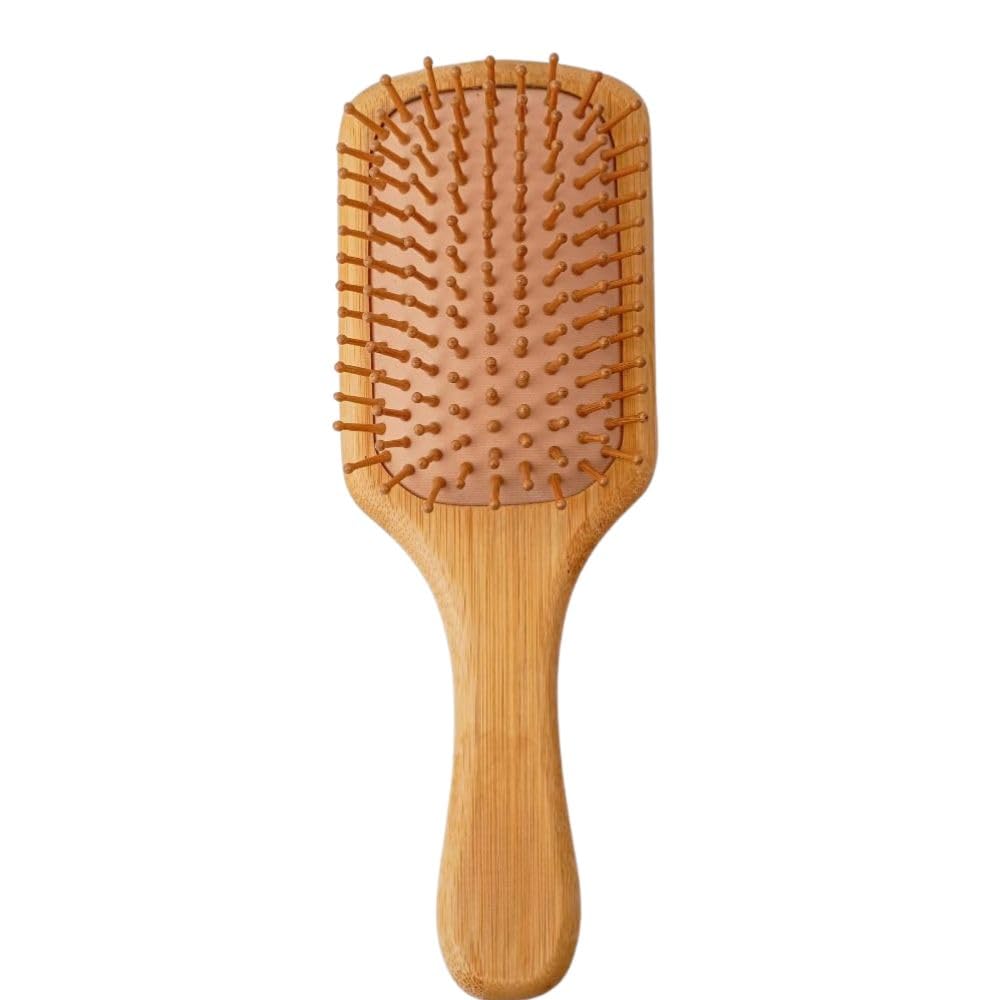 KRESHU Comb Brush Bamboo Paddle Hair Brush for Gentle Scalp Massage, Natural Wooden Comb Detangler Hair Brush with Ball-Tipped Pins and Cushioned