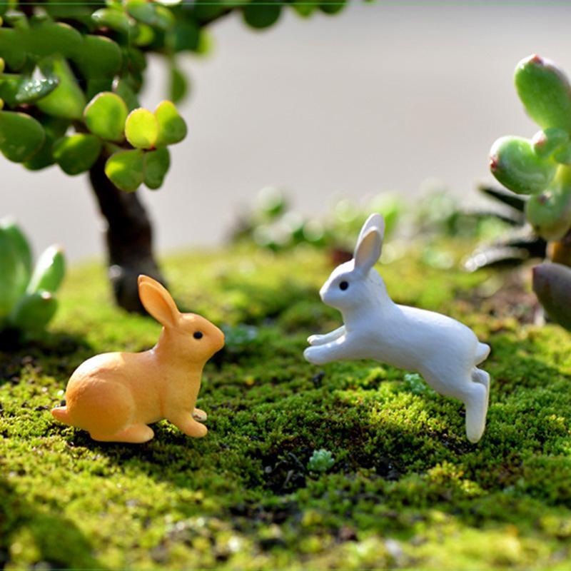 4Pcs Rabbits Miniatures Moss Microscape Rabbit Fairy Garden Accessory Home Decoration Cartoon Animal Run Rabbits