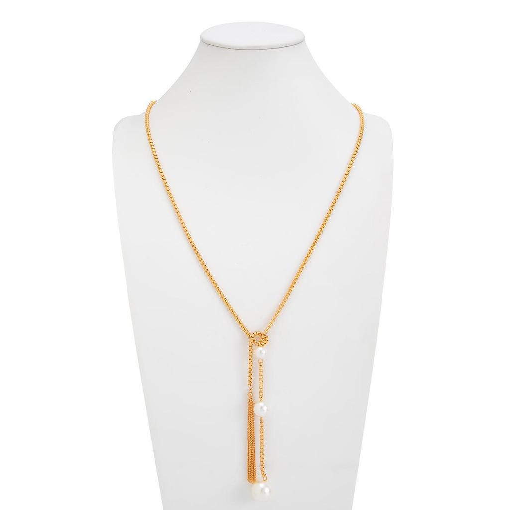 Fashion Snake Bone Chain Imitation Pearl Women's Necklace Exaggerated Gold Long Flowing Su Adjustable Necklace Party Jewelry