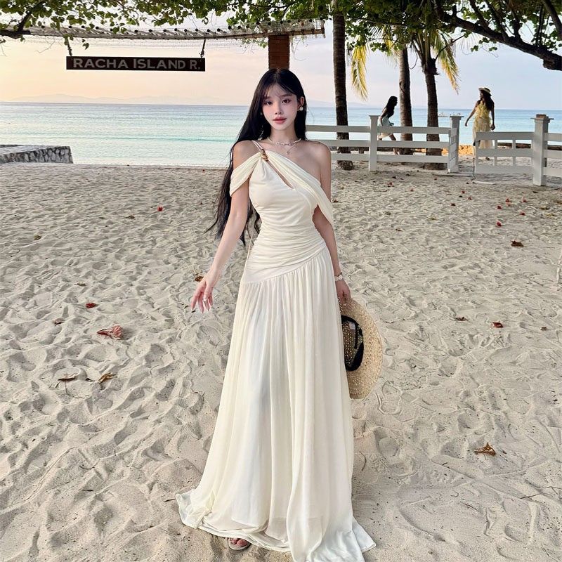 French white dress female summer pure desire sexy fairy fluttering high sense seaside vacation beach long skirt