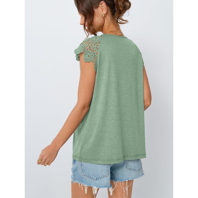 JKASHDK Women's Fashion Casual Summer Spring Solid Color Print Short Sleeve U-Neck Blouses & Shirts