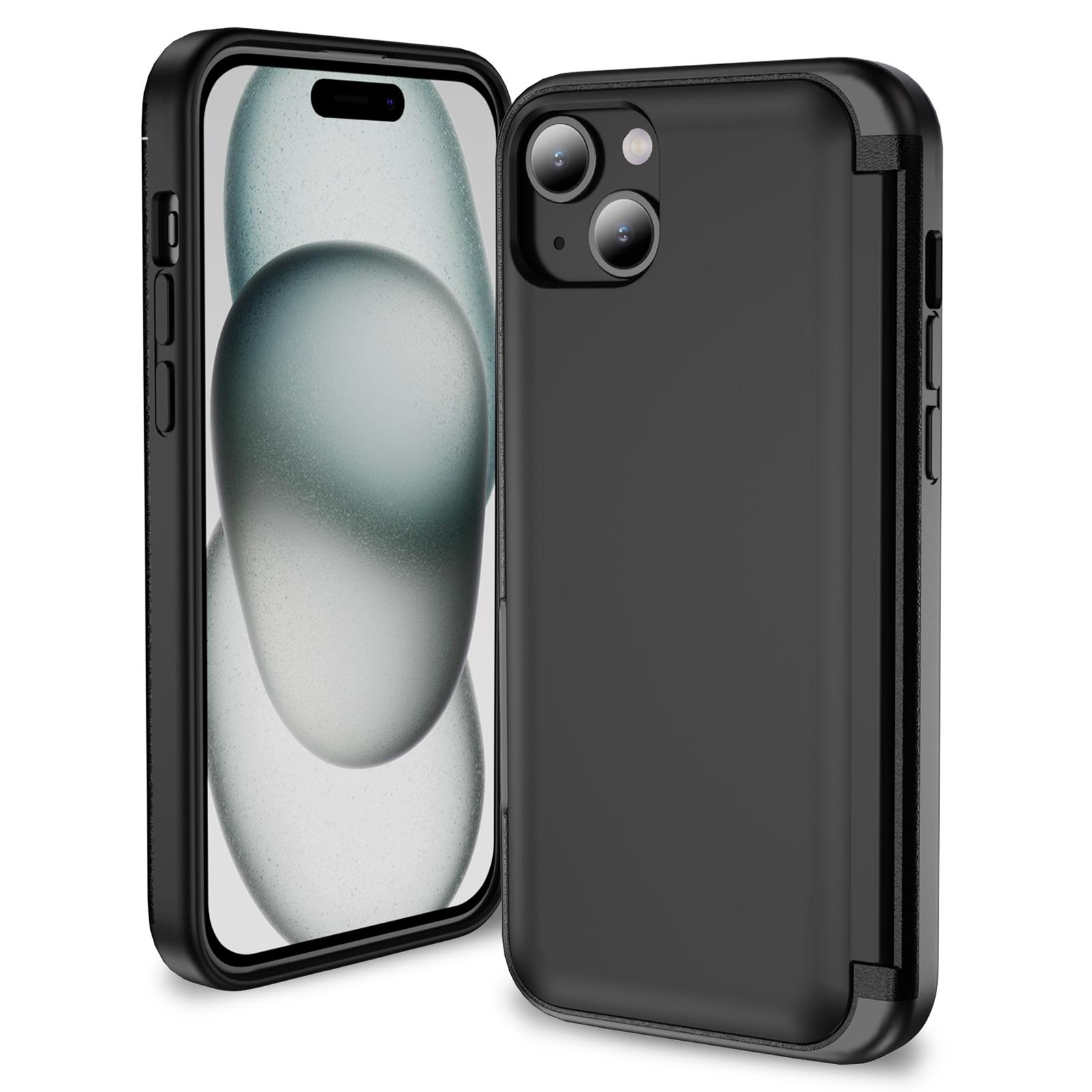 

For iPhone 15 Plus Case Flip Kickstand Card Holder TPU+PC Anti-fall Phone Cover Black