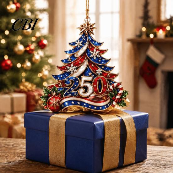 Acrylic Anniversary Decorations 250 USA Christmas Tree Ornament, 2D 1776-2026 250th Creative American Flag Ornaments Hanging Decoration, Fourth