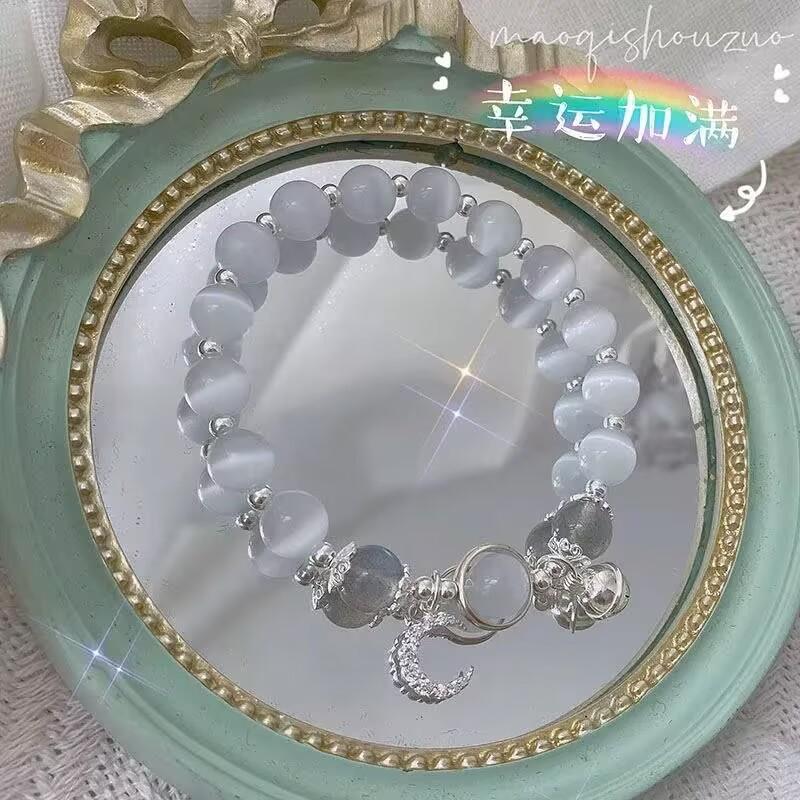 ins gray moonlight opal bracelet women's simple bell pendant girlfriend birthday Douyin same style