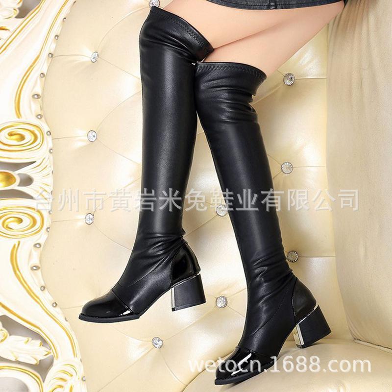 Autumn and winter boots, fashionable stretch over the knee slim boots, pointed thick heel medium heel Martin boots