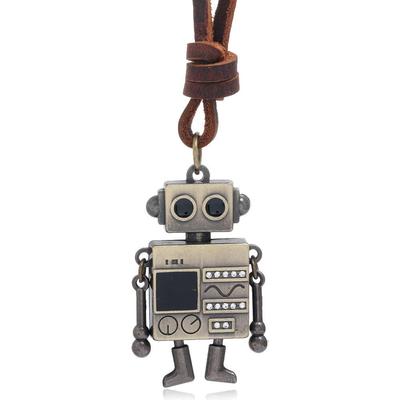 Modny i minimalistyczny naszyjnik ruchomy robot wisiorek naszyjnik retro metalowy naszyjnik ze skóry bydlęcej