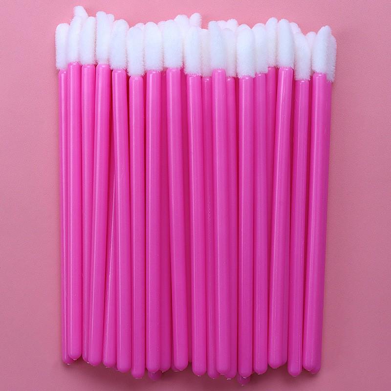 50-Pack Disposable Lip Brushes - Portable Solid Lipstick, Lip Gloss, and Makeup Cleaning Swabs