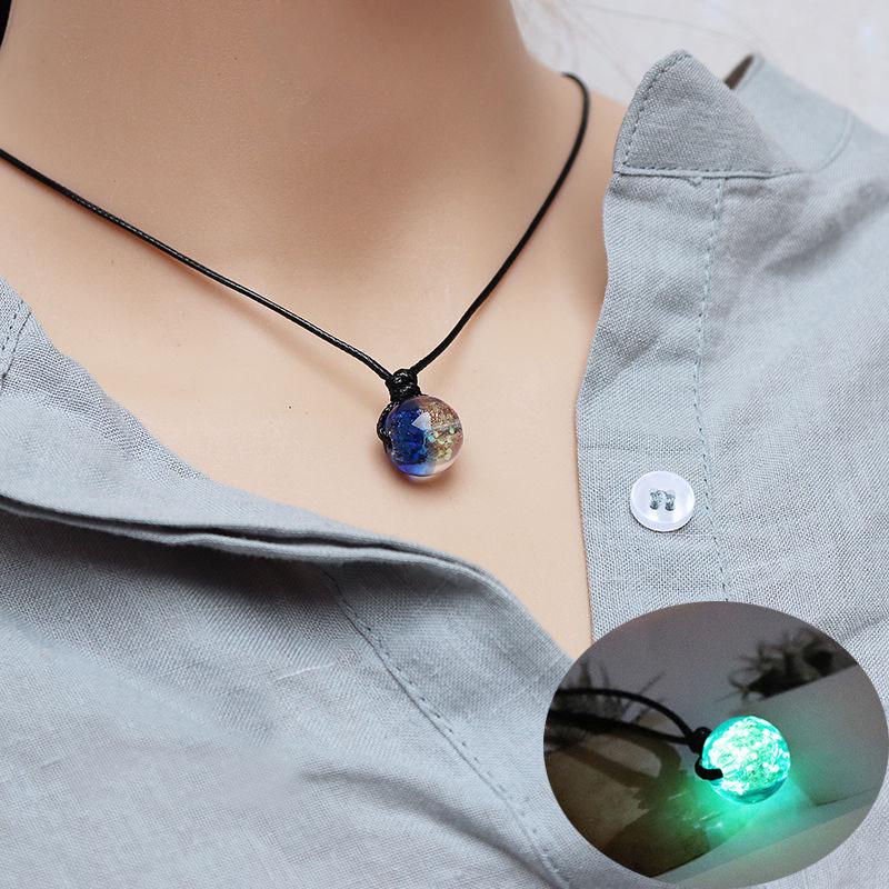 Retro Luminous Pendant & Round Bead Necklace