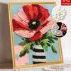 DIY Framed Pearl Painting Kit with Red Poppy Flower Vase 5D Sparkling Bead Art Canvas Ready to Display Home Decor Handmade Gift Idea