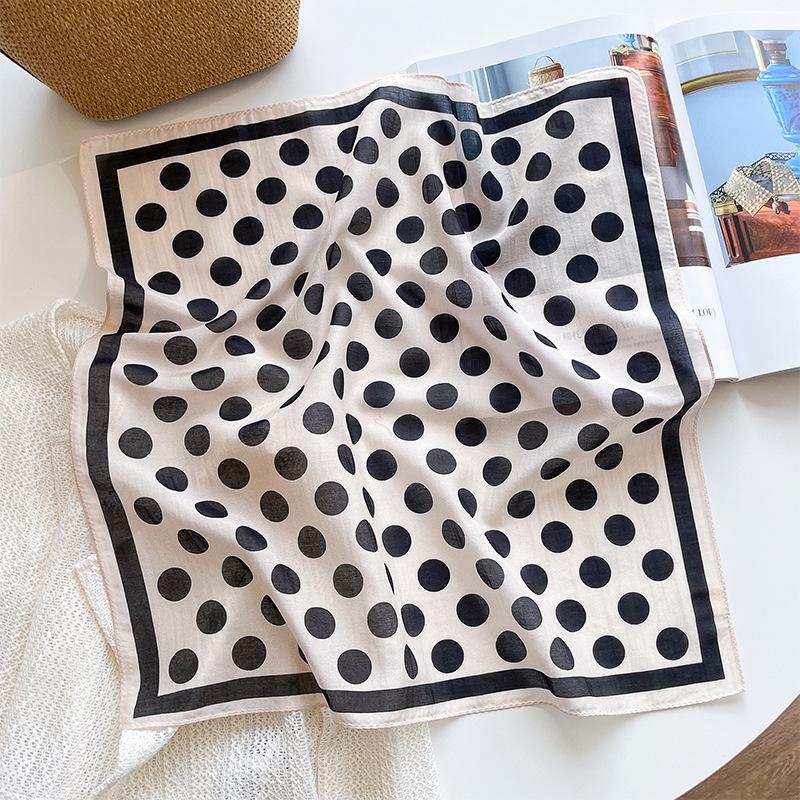 Fashion Korean polka dot silk cotton silk scarf women s summer thin silk cotton square scarf scarf with silk cotton blended silk scarf 53cm