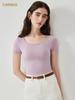 CANVAUS Women's Minimalist Short-Sleeve Round Neck T-shirt, Skin-Friendly Base Layer, Pure Color Slim Fit